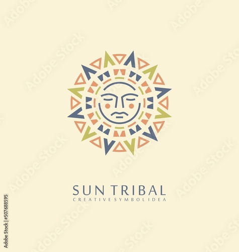 Medieval style sun symbol or logo template. Sun tribal vector illustration.