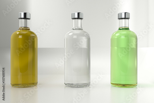 3D rendering - Three exclusive bottle of alcohol isolated on white background high quality details