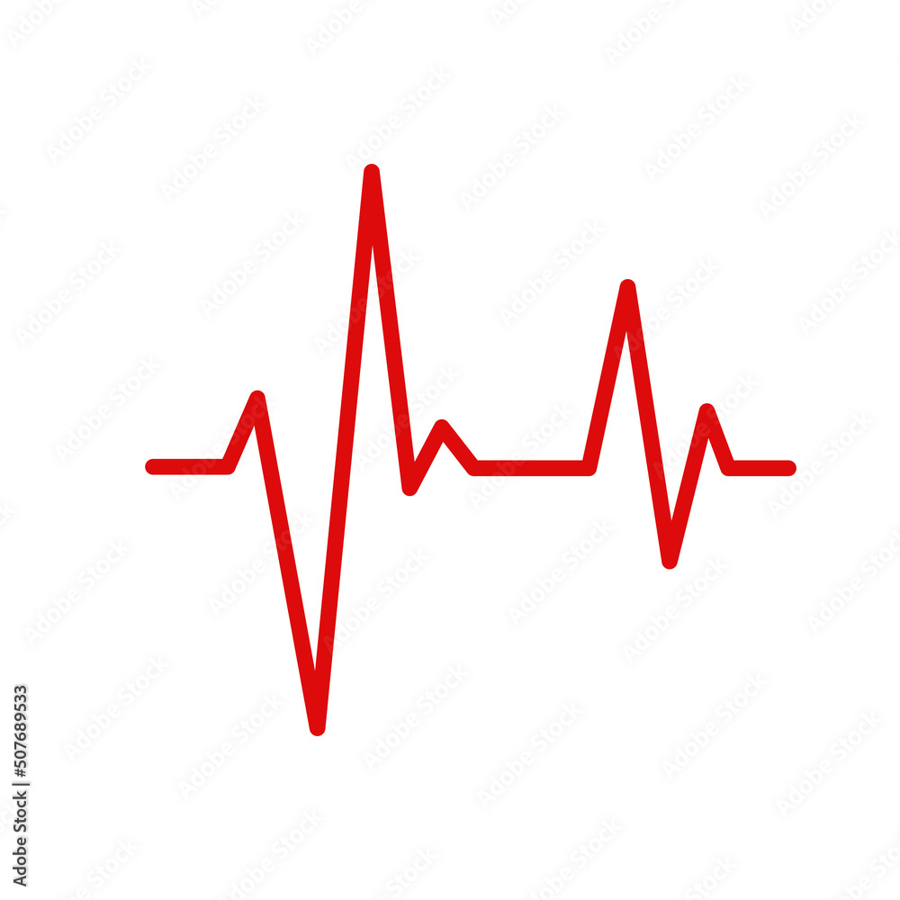 Czerwona linia pulsu. Ilustracja wektorowa na białym tle.  Bicie serca, EKG. Zdrowie i medycyna. - obrazy, fototapety, plakaty 