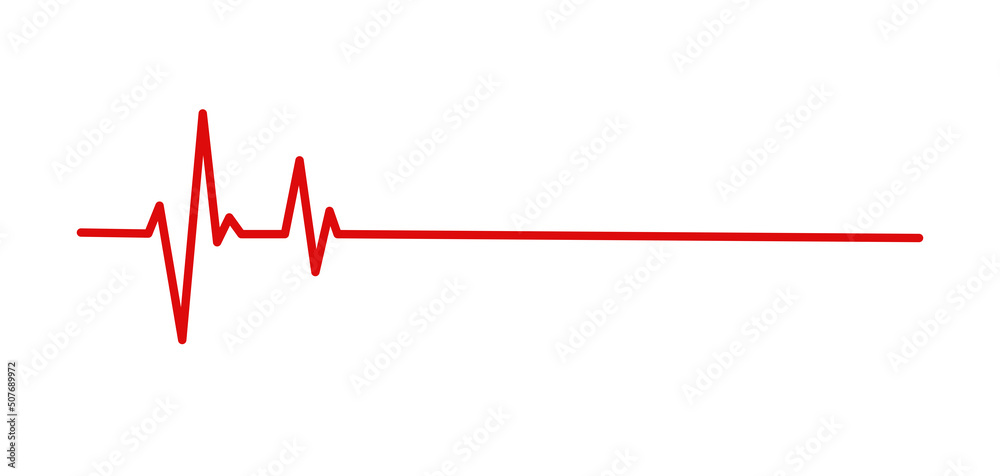 Czerwona linia pulsu. Ilustracja wektorowa na białym tle. Bicie serca, EKG. Zdrowie i medycyna. - obrazy, fototapety, plakaty 