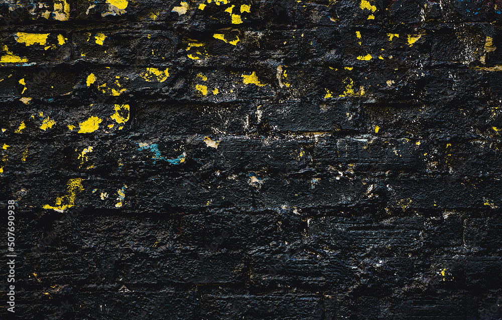 Obraz premium Dark brick. Black texture. Stone background. Dark marble. Rock texture. Rock surface with cracks. Rock pile. Paint spots wall. Grunge Rough structure. Abstract texture.