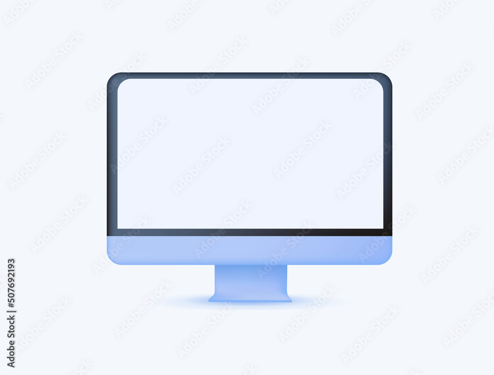 Minimalistic desktop computer mockup. 3D render modern illustration. White background, website template. Blank screen. Minimalistic desktop computer mockup. 3D render modern illustration. White background, website template. Blank screen.