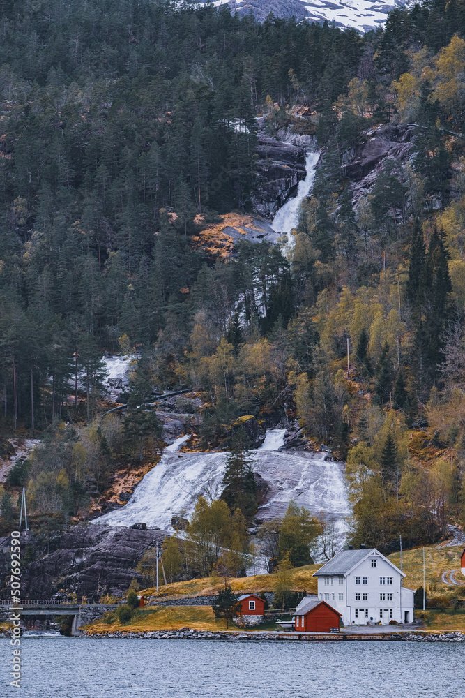 Fjord Waterfall in Bergen, Norway Fjord Waterfall in Bergen, Norway