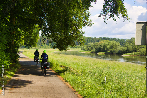 Radfahren macht Spaß:  Radtour durch das Weserbergland.Weser bei Wehrden/ Höxter/ Germany photo