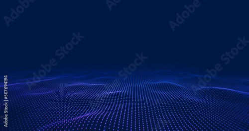 Sea ​​of ​​data submerged in the metaverse. Abstract floor technology background with blue led light.