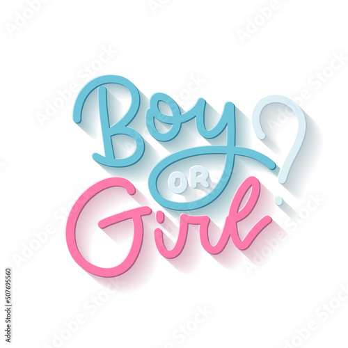 Boy or girl hand drawn modern lettering for Baby shower announcement banner, card. 3d Calligraphic Gender reveal party concept. Vector realistic isolated illustration