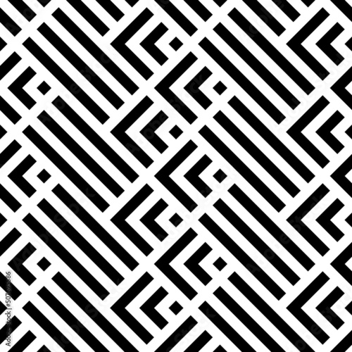 Seamless mountains, arrows, strokes pattern. Repeated chevrons, diamonds, angle brackets, curves, lines background. Ethnic ornament. Ancient window tracery motif. Digital paper, textile print. Vector.