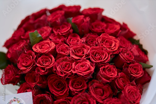 Bouquet of magnificent roses. Festive bouquet. A magnificent bouquet of fresh roses and flowers in full bloom. 