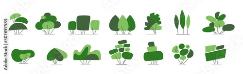 Slika na platnu Shrub bush shrubbery tree simple abstract flat cartoon vector illustration