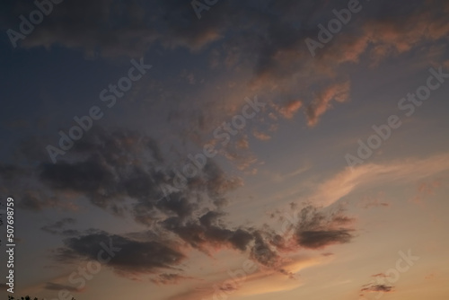 Very beautiful sky with clouds. Cloudy sky at sunset. Photo for a postcard or wallpaper