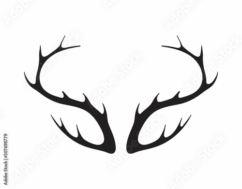 Deer antlers vector. Silhouette of the horns of a wild elk, roe deer on a white background.
