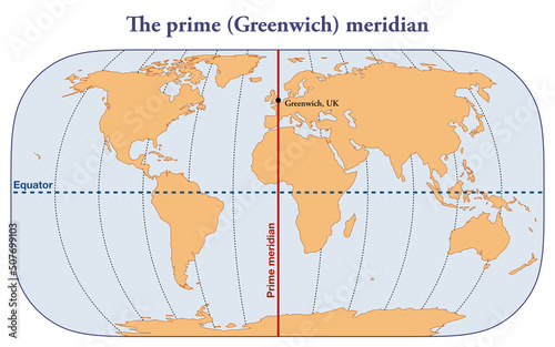 Map with the Greenwich prime meridian photo