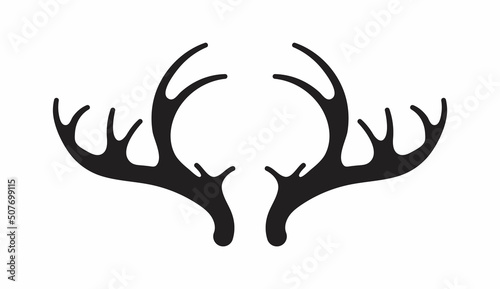 Deer antlers vector. Silhouette of the horns of a wild elk, roe deer on a white background.