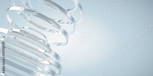 Fototapeta Naklejka Na Ścianę i Meble -  Stack of floating glass cylinder circle segments over blue gradient background, minimal modern business presentation background template with copy space