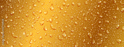 Photo Background of small realistic water drops in yellow colors