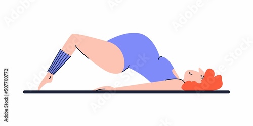 A pregnant woman practices yoga on a mat. Fitness for pregnant women in the later stages. Sports to keep fit. Illustration in the style of flat and contour graphics.