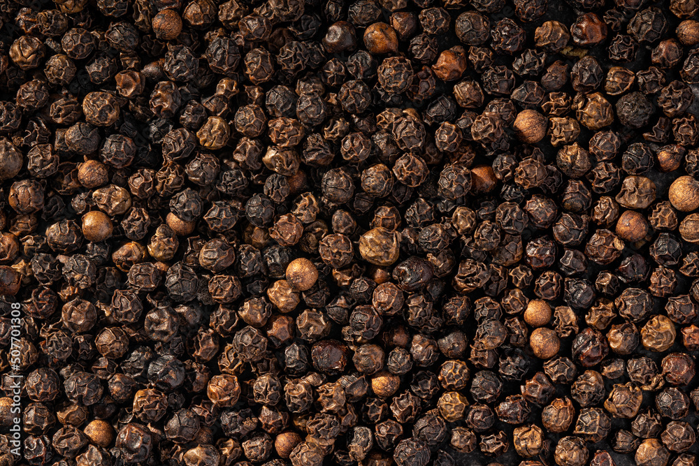 Black Peppercorns, Pepper Texture Background, extreme macro, Top View, Close up Black Peppercorns, Pepper Texture Background, extreme macro, Top View, Close up