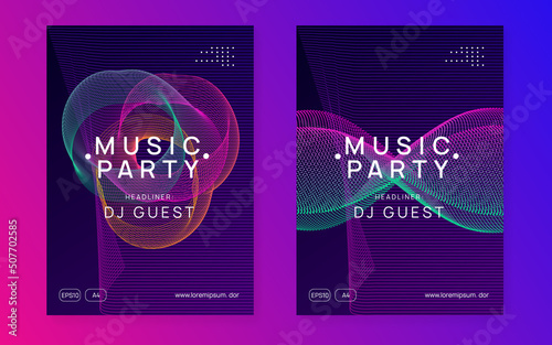 Neon electronic party flyer. Electro dance music. Techno fest ev