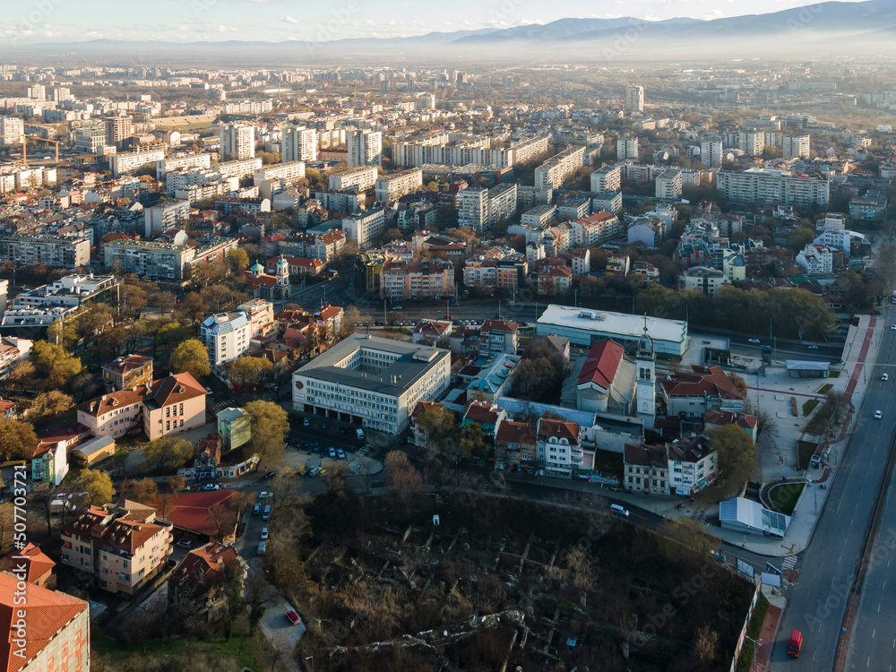Fototapeta premium Aerial view of City of Plovdiv, Bulgaria