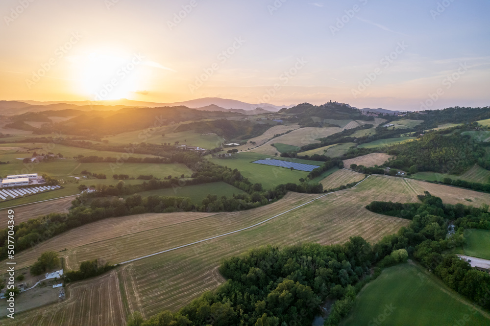 Aerial view of countryside on Marche region in Italy