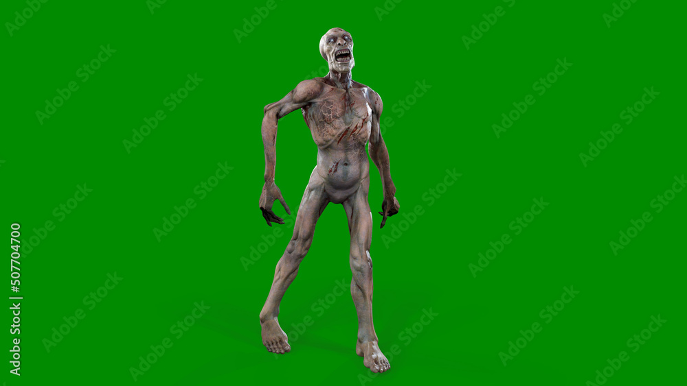 Fantasy character Zombie Undead in epic pose - 3D render on isolated green background