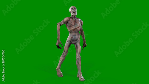 Fantasy character Zombie Undead in epic pose - 3D render on isolated green background
