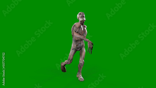 Fantasy character Zombie Undead in epic pose - 3D render on isolated green background