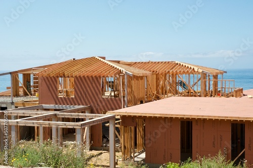 Home construction overlooking the pacific ocean in Malibu California