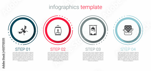 Set Flying bat, Camping lantern, Guillotine and Chocolate bar. Business infographic template. Vector