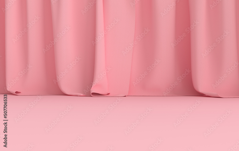 Movie theater curtains on stage or on floor, classic drapery template 3d render illustration. Circus and standup scene interior