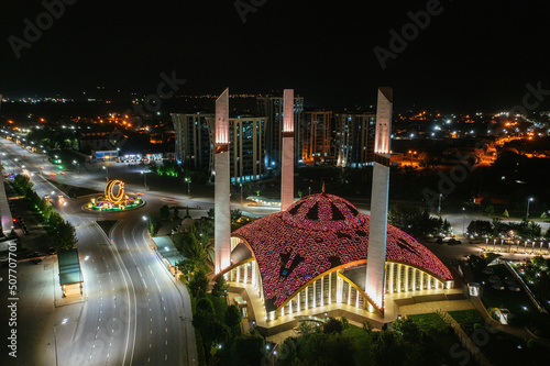 Aerial view of the mosque Heart of the mother in the city of Argun, Chechnya at night photo