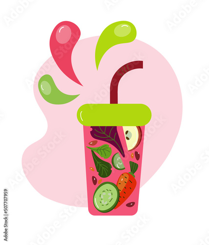 Flat illustration of green detox smoothie vector isolated on white background.