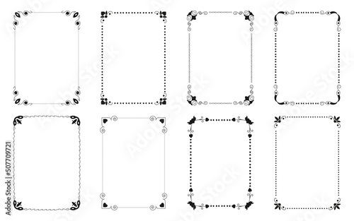 Frame decorative set. Vintage ornamental monogram. Bordure for invitations. Frames line break art design. Vector illustration. Text frames for certificate, menu, book, wedding card design