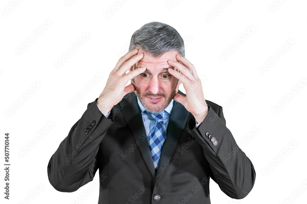 Caucasian businessman looks depressed on studio Caucasian businessman looks depressed on studio