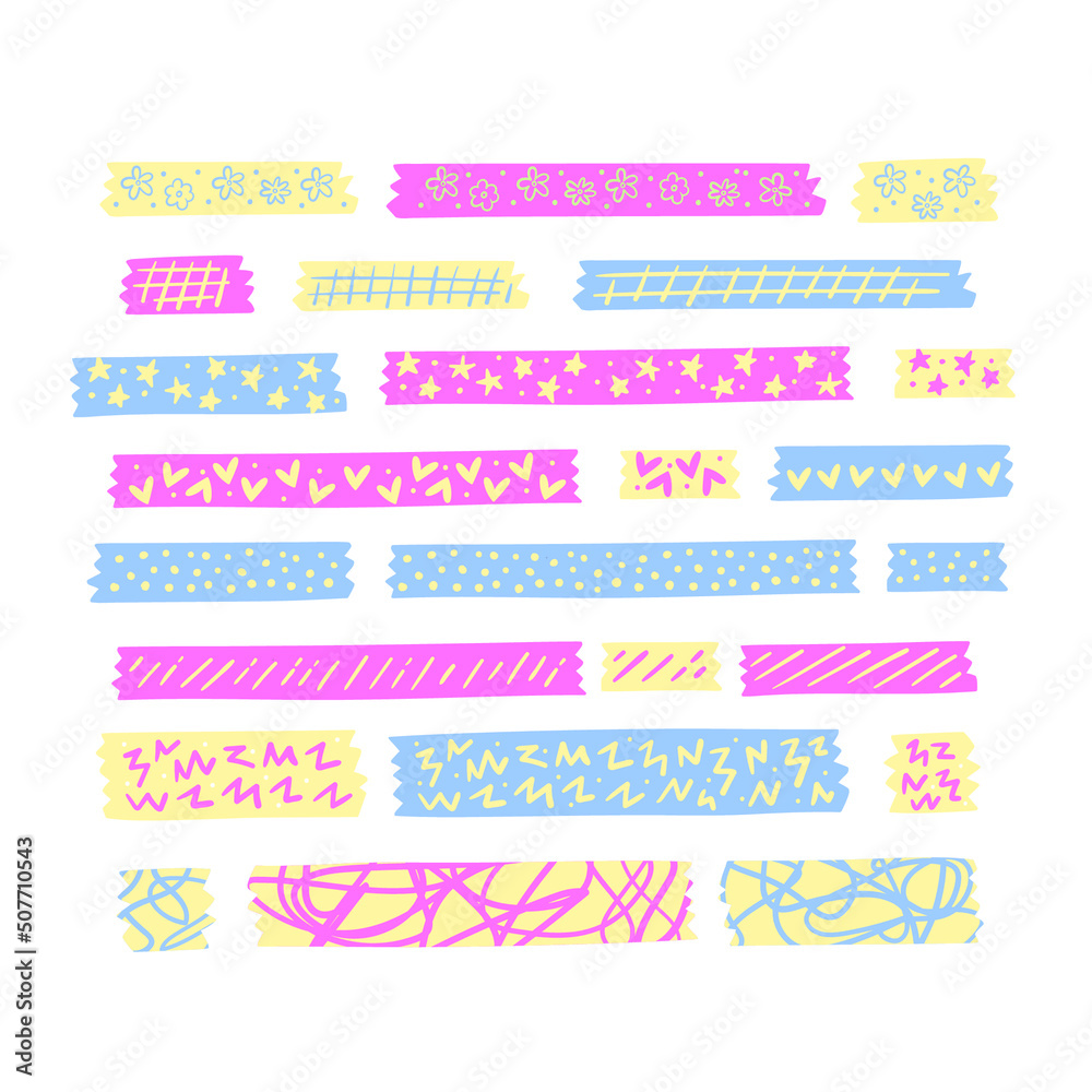 Hand drawn cute sticky tape. Vector. 