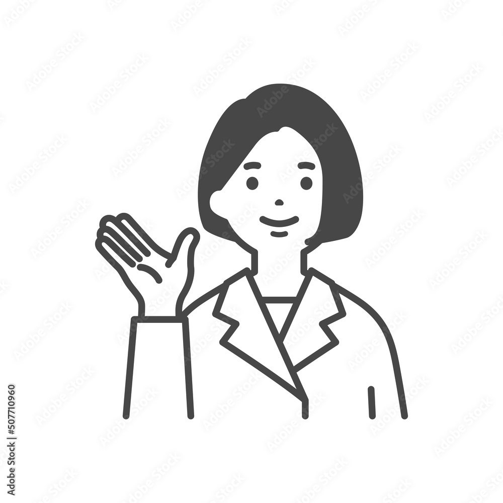 説明をする白衣を着た女性　Woman in white coat explaining