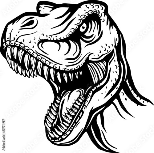 Cartoon angry black and white dinosaur head