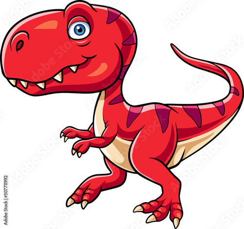 Cartoon red little dinosaur on white background