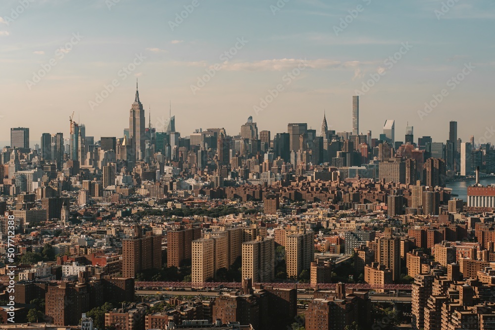 New York city skyline taken from Brooklyn bridge 