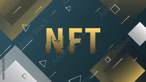NFT concept, blockchain technology, cryptocurrency. Non-fungible token Work. Futuristic background, with elements in techno style microchips. Banner template design for web. Copyspace. (ID: 507712310)