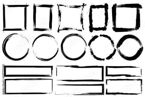 Sketch set with black brush shapes. Grunge texture. Distressed effect. Vector illustration. Stock image. 