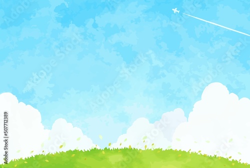 シンプルな手描きの丘と空の風景イラスト