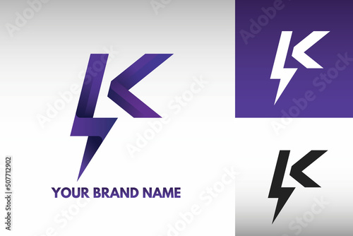 Logo Letter K Initial monogram Electric Power thunder Lightning Style Design Vector in Gradient and monochrome color