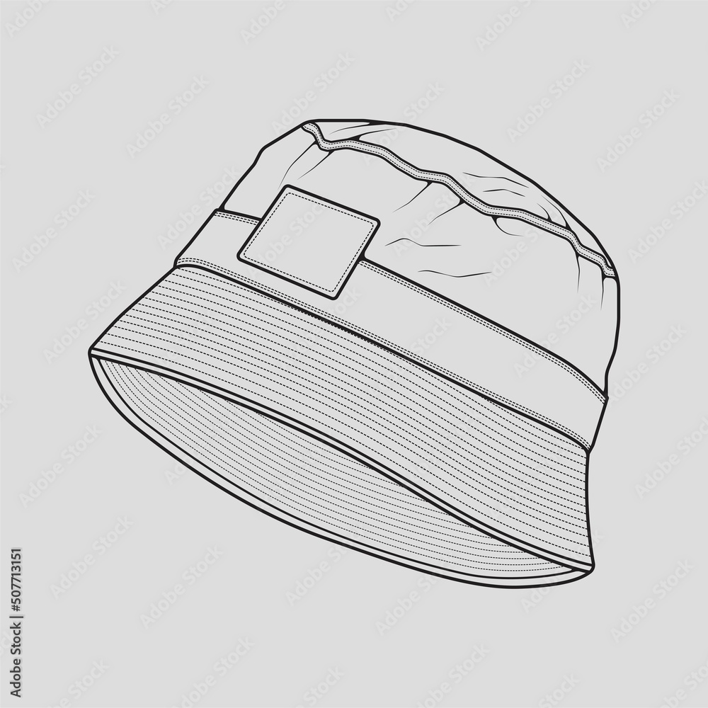 bucket hat outline drawing vector, bucket hat in a sketch style