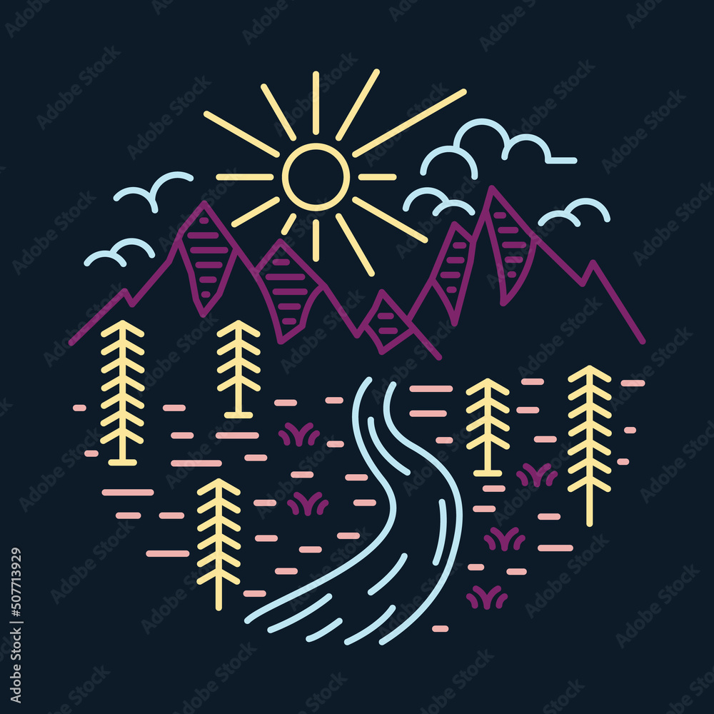 Good way of river from mountains graphic illustration vector art t-shirt design