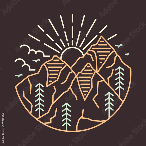 Good view of mountains with sunrise graphic illustration vector art t-shirt design
