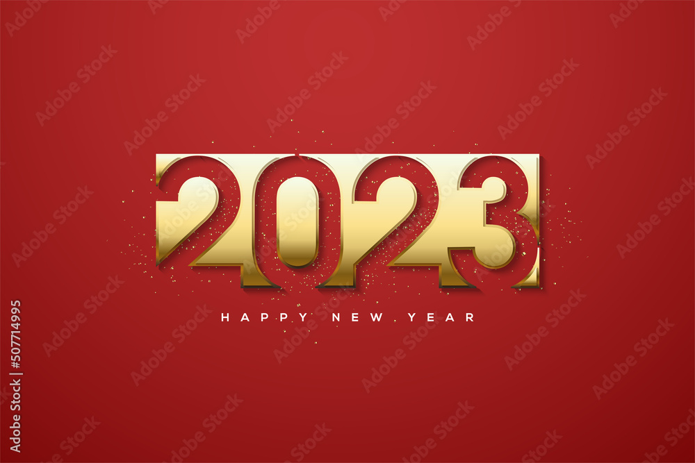 2023 happy new year with fancy gold cut numbers