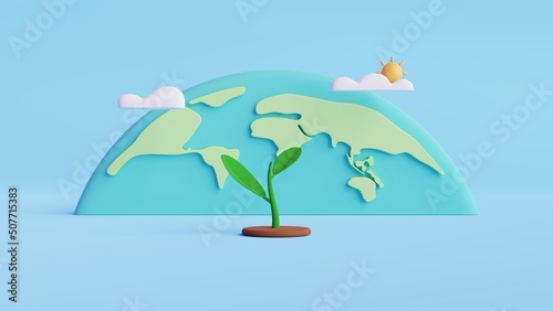 Planting Tree and Planet Earth.Ecology and Environment sustainable concept.ESG concept of Environmental, Social, and Governance.3D Rendering Illustration.