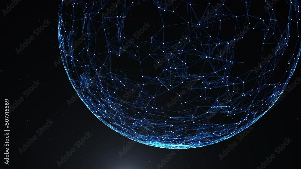Particle World Universe of Plexus. abstract globe with particles and plexus structure lines and dots, Futuristic planet space Earth with flying triangles, Global Communication, Globe Map