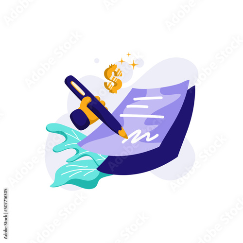 Payment Promissory Note Icon Illustration vector for transaction, pen, signature agreement paper, concept on financial finance, marketplace, perfect for ui ux, mobile app, web, brochure, marketing